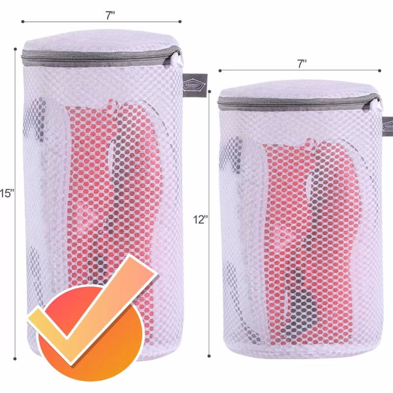 Durable polyester mesh bag with upgraded zipper for shoe washing.