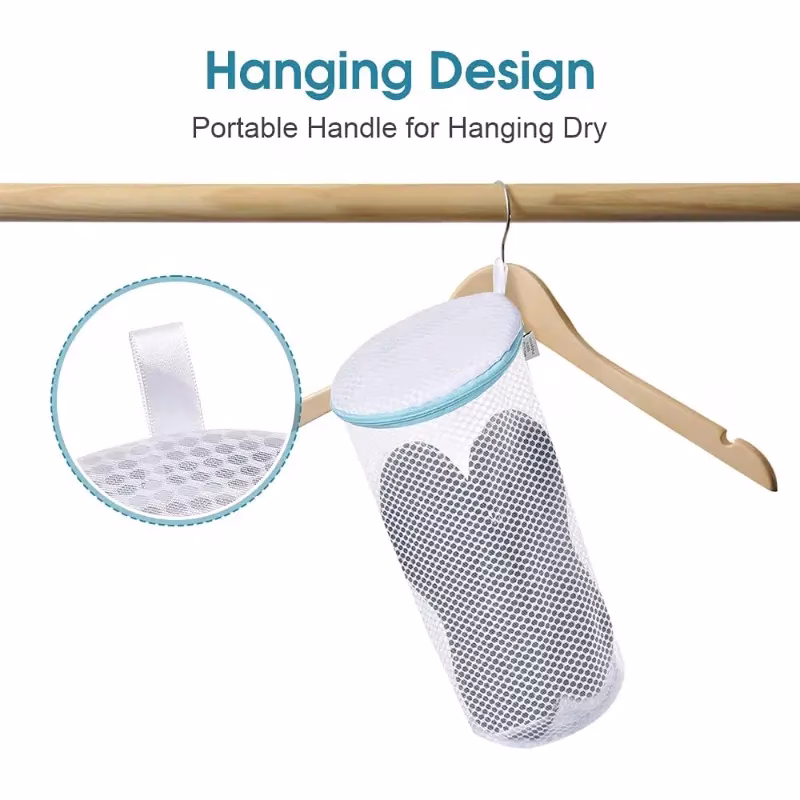 Durable shoe washing bag made from honeycomb mesh with built-in frame for protection