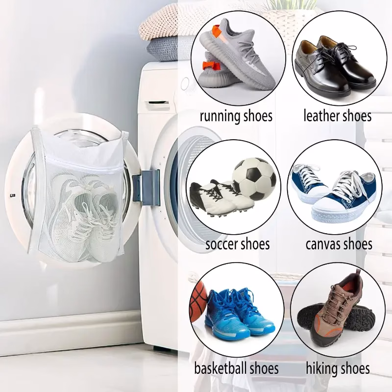 Durable polyester sneaker laundry bag with honeycomb mesh design