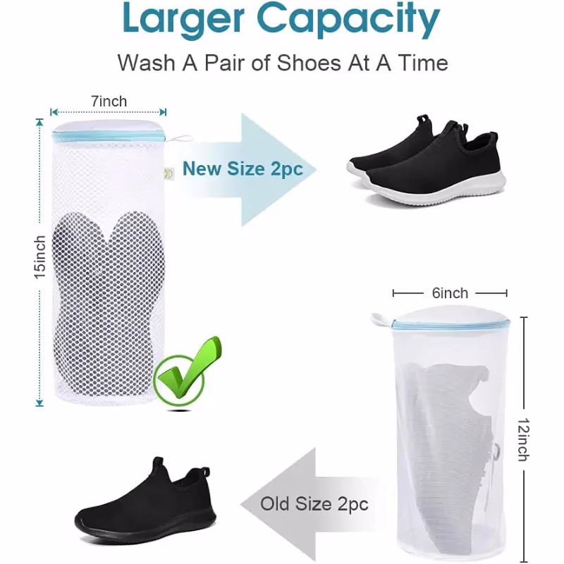 Durable shoe washing bag made from honeycomb mesh with built-in frame for protection