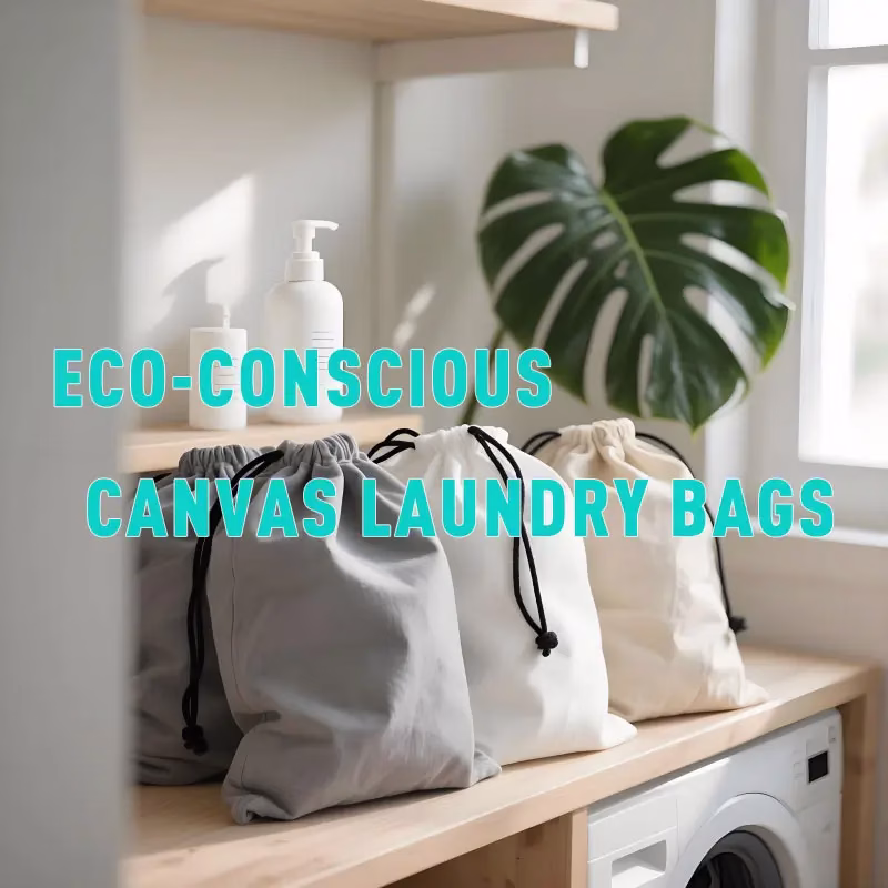 Stack of Canvas Laundry Bags in Modern Laundry Room
