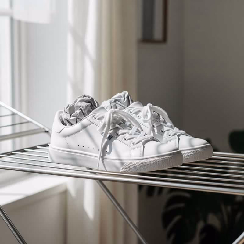 air drying sneakers after washing.