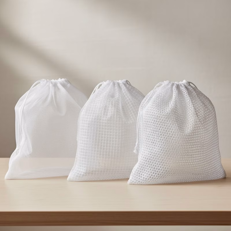 Fine, medium, and heavy mesh laundry bags compared side by side