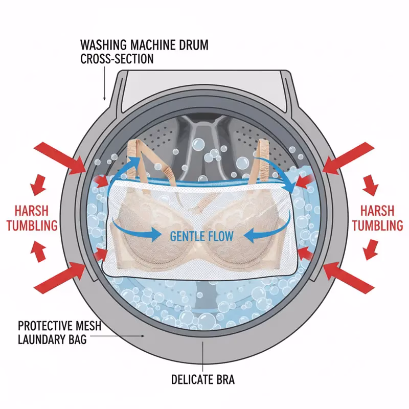 Bra laundry bag protecting undergarments inside washing machine drum
