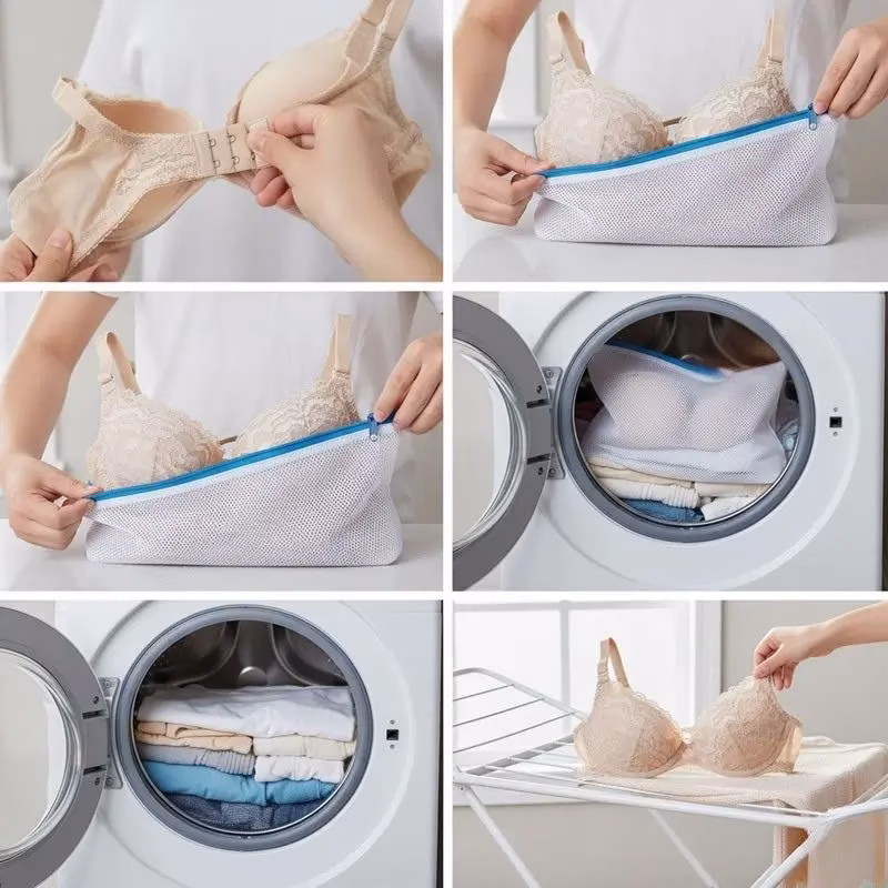How to wash bras in washing machine using protective mesh bag tutorial