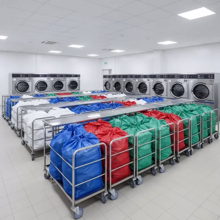 Cover graphic for a commercial laundry bag guide for professional buyers