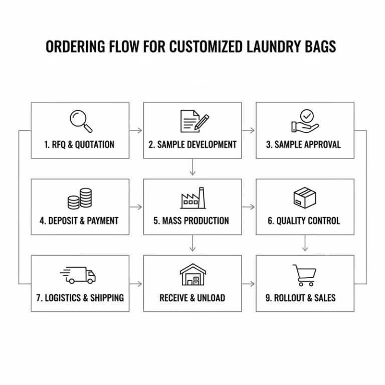 Ordering flow graphic for customized laundry bags