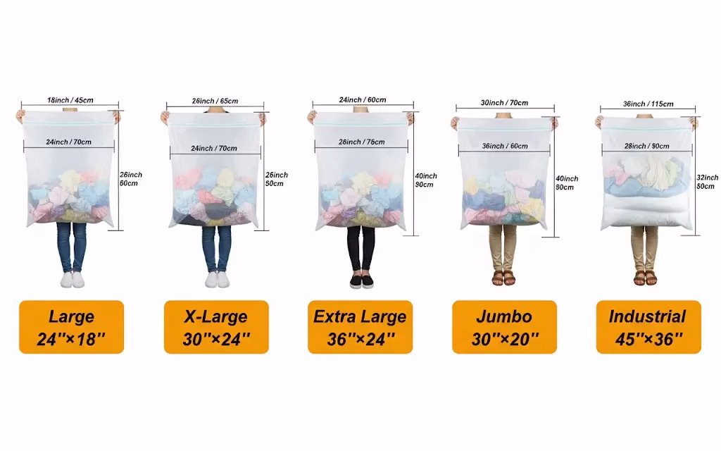 Size comparison of mesh laundry bags lineup Size comparison of mesh laundry bags lineup