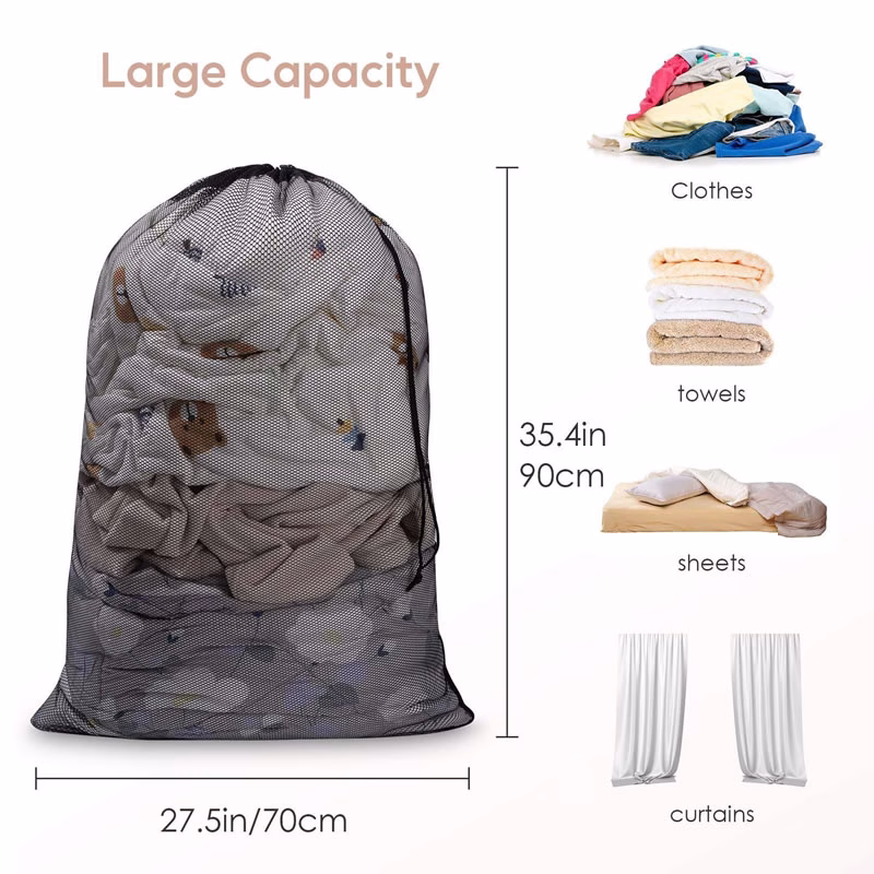 large mesh laundry bag capacity organization.