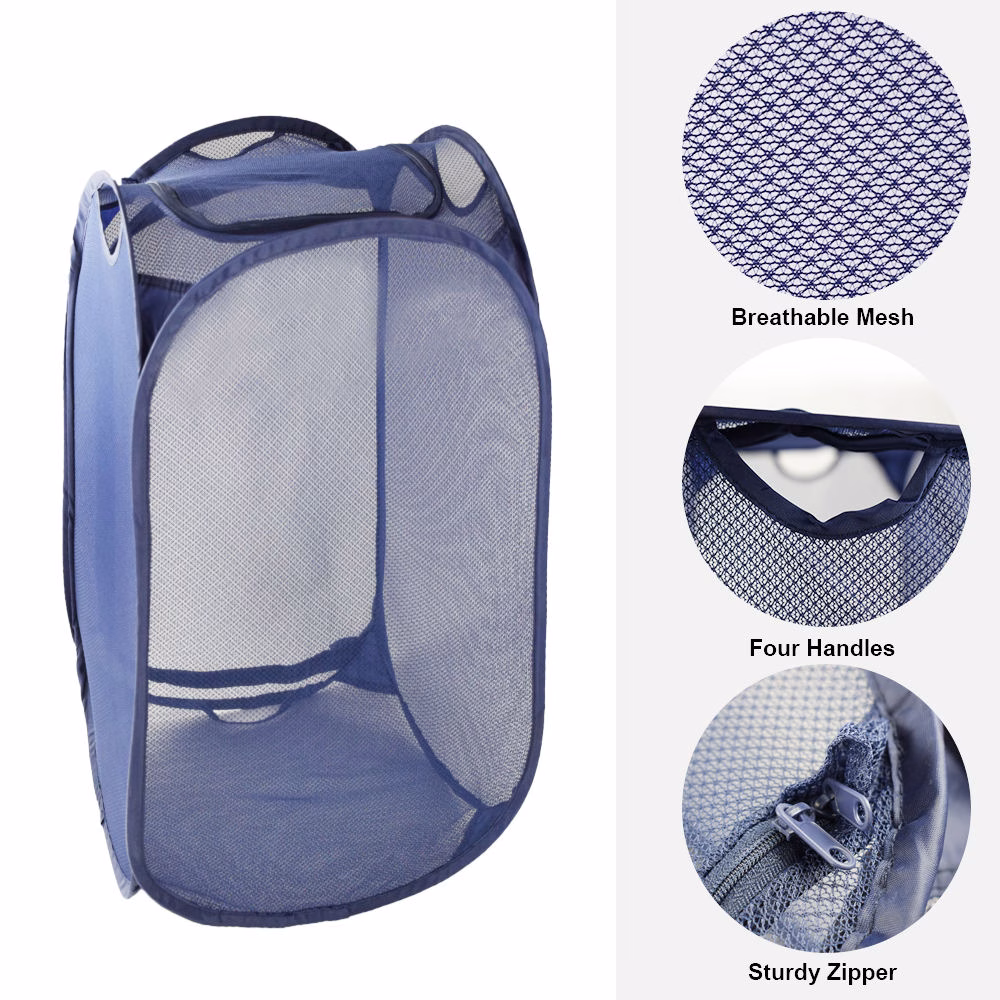 polyester mesh laundry basket zipper close up