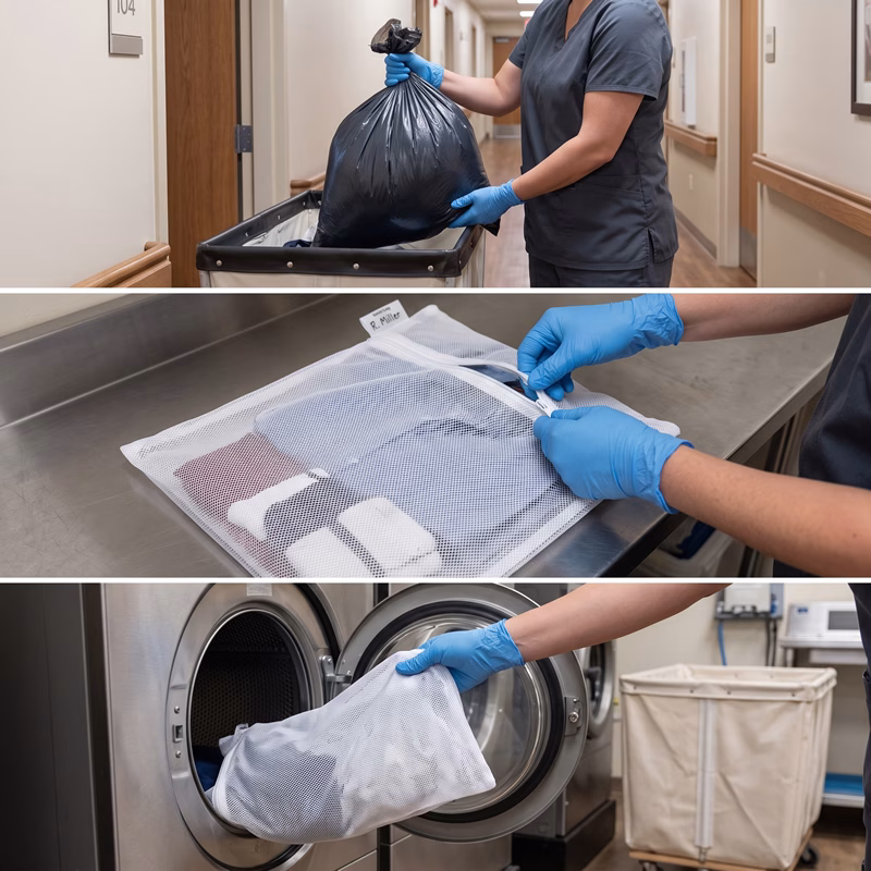 laundry wash bag room to washer routine.